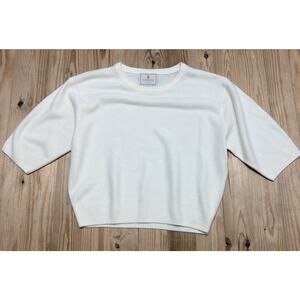 Vintage Y2K Express Tricot Womens Half Sleeve Cream Crop Sweater Size Large